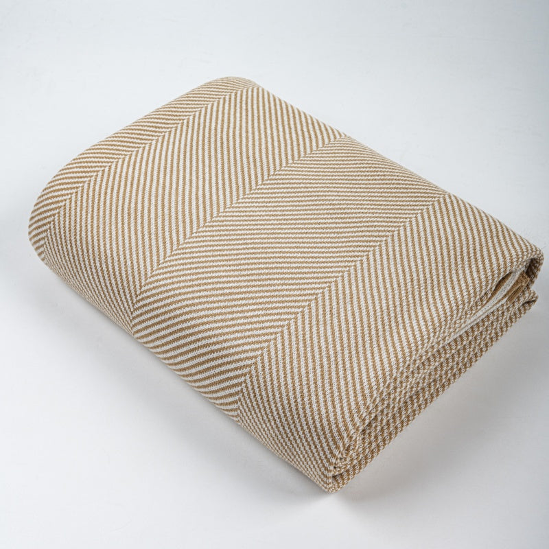 Geometric Knit Throw SoftHaven Herringbone Pattern--Camel 51“x71"