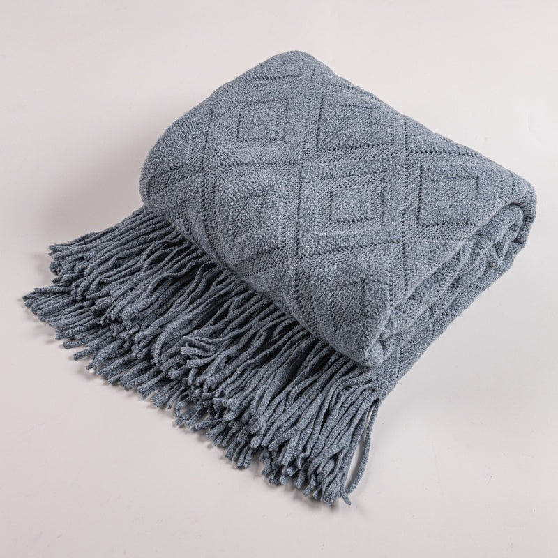 Diamond Jacquard Knit Throw SoftHaven Misty Blue 50"x71"