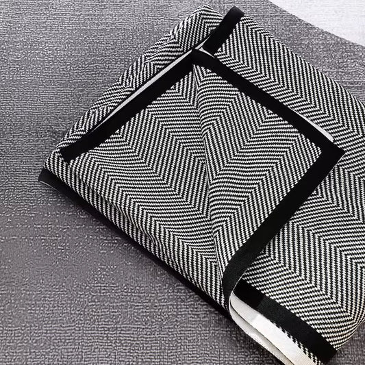 Geometric Knit Throw Blanket Herringbone Pattern Black