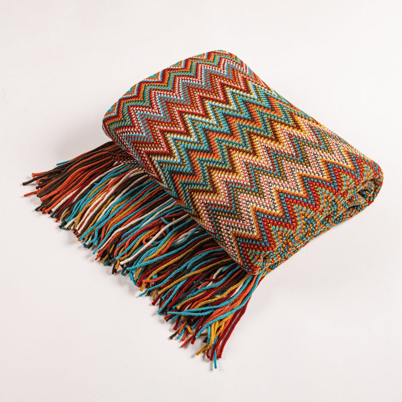 Bohemian Fringe Throw Blanket SoftHaven Red 50"x71"
