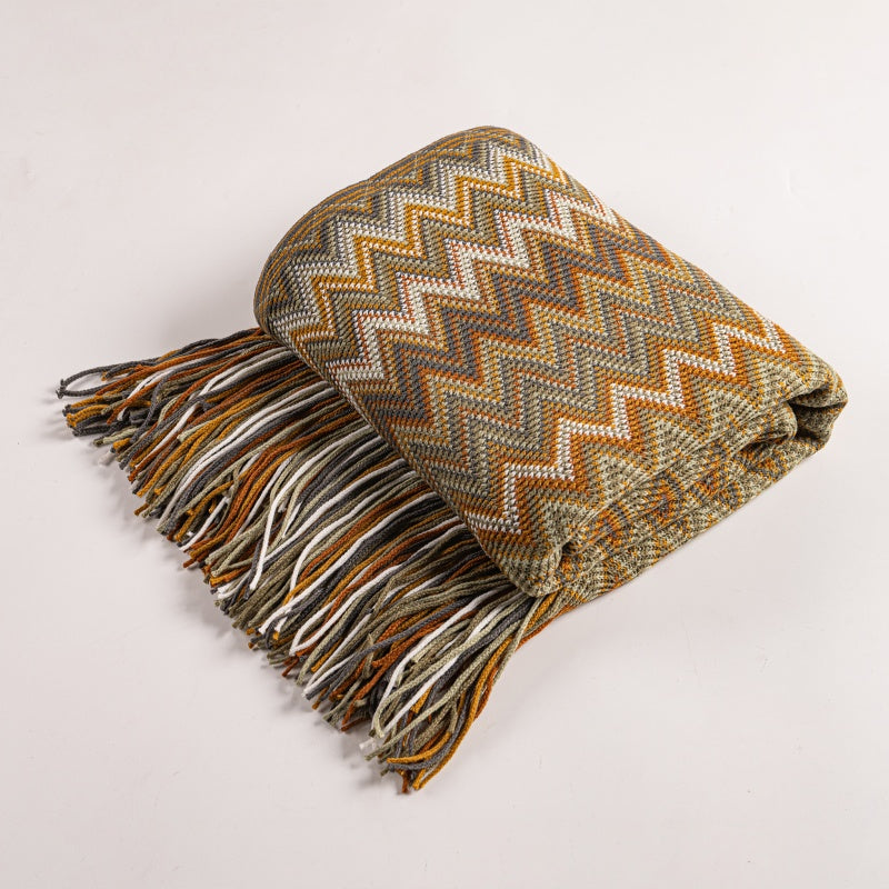 Bohemian Fringe Throw Blanket SoftHaven Yellow 50"x71"