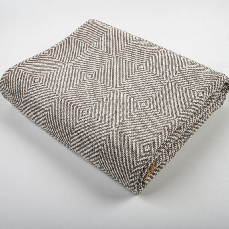 Geometric Knit Throw SoftHaven Greek Meander--Camel 51“x71"