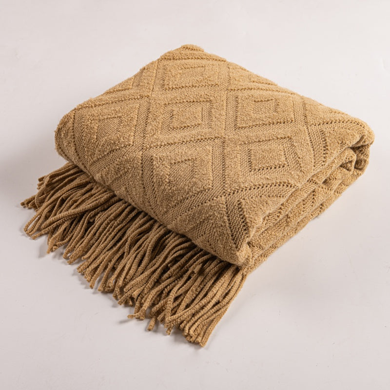 Diamond Jacquard Knit Throw SoftHaven Camel 50"x71"